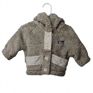 Patagonia Baby Los Gatos Taupe Button Up Fleece Hoodie Sz 6mos Infant